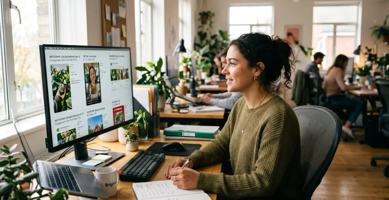 Community manager exportant une vidéo en plusieurs formats adaptés aux réseaux sociaux depuis une interface web